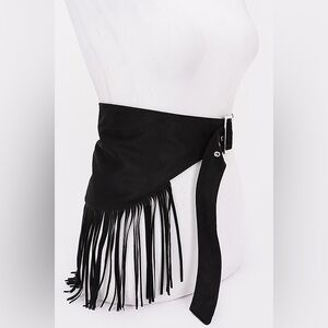 Black Vegan Suede Fringe Statement Belt